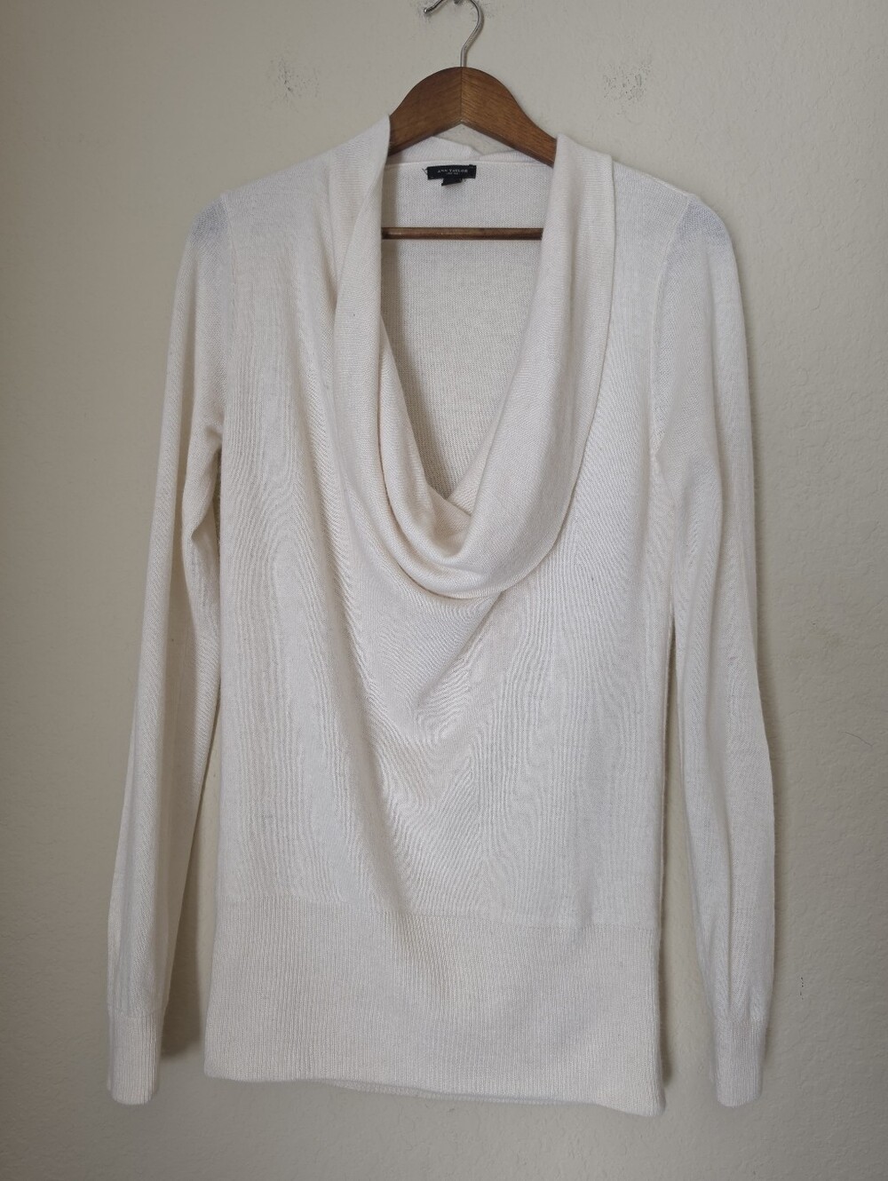 Ann Taylor Cowl Neck Wool Sweater Womens Sz Small Cream Quiet Luxury Minimalist